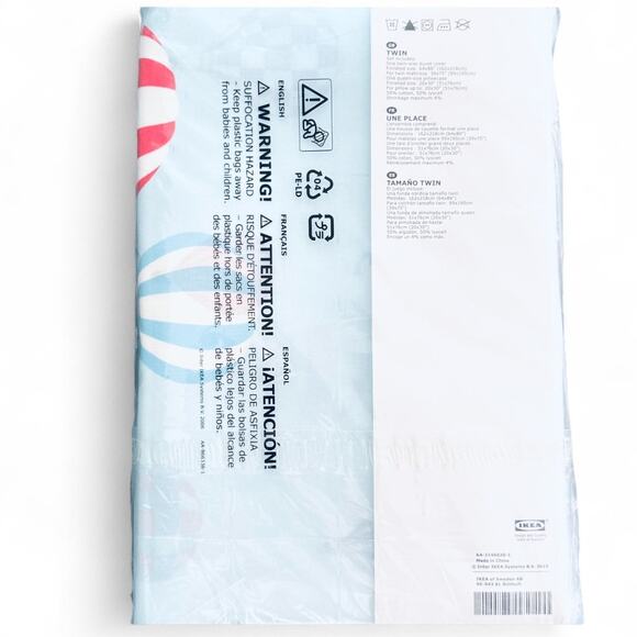 IKEA UPPTAG Twin Blue Air Balloon Pattern Duvet Cover & PIllow Case - Picture 3 of 3